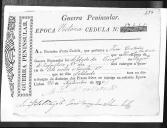 Cédulas de crédito sobre o pagamento das praças do Regimento de Infantaria 10, durante a época de Vitória, da Guerra Peninsular (letra J).