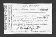 Cédulas de crédito sobre o pagamento das praças, da 4ª Companhia, do Batalhão de Caçadores 1, durante a época de Almeida na Guerra Peninsular.