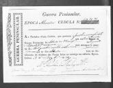 Cédulas de crédito sobre o pagamento das praças do Regimento de Infantaria 19, durante a época de Almeida na Guerra Peninsular (letra J).