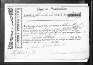 Cédulas de crédito sobre o pagamento das praças do Regimento de Infantaria 9, durante a época de Almeida, da Guerra Peninsular (letra A).