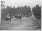 Coluna militar apeada e a cavalo.