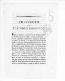 "Prospecto de um novo periódico" concedendo privilégios de câmbios e valores comerciais a Eugénio Sullivan. 