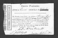 Cédulas de crédito sobre o pagamento das praças, da 2ª Companhia, do Batalhão de Caçadores 1, durante a época de Vitória Guerra Peninsular.