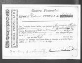Cédulas de crédito sobre o pagamento das praças e tambores do Regimento de Infantaria 19, durante a época de Vitória na Guerra Peninsular.