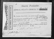 Cédulas de crédito sobre o pagamento das praças do Regimento de Infantaria 14, durante a época de Almeida, na Guerra Peninsular (letras J e L) .