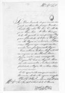 Correspondência do tenente-general visconde de Alhandra, comandante de guerra do Governo das Armas, para José António de Oliveira Leite de Barros, pedindo que aquele envie os votos de fidelidade e respeito deste último para o infante D. Miguel e o rei D. João VI.