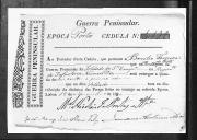 Cédulas de crédito sobre o pagamento das praças do Regimento de Infantaria 10, durante a época do Porto, da Guerra Peninsular (letra B).