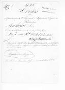 Processo do alferes Louis Muthelot, do extinto 2º Regimento de Infantaria Ligeira da Rainha sobre ajustamento de contas por ter servido no Exército Libertador, relações e título de crédito emitidos pela Comissão da Liquidação das Contas dos Oficiais Estrangeiros, confirmando o pagamento de vencimentos.



