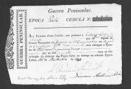 Cédulas de crédito sobre o pagamento das praças, sargentos, trombetas, ferradores e ajudantes de cirurgia do Regimento de Cavalaria 11, durante a época do Porto na Guerra Peninsular.