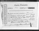 Cédulas de crédito sobre o pagamento das praças do Regimento de Infantaria 10, durante a 4ª época, da Guerra Peninsular (letra A).