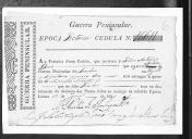 Cédulas de crédito sobre o pagamento dos tambores, pifanos, músicos e sargentos, do Regimento de Infantaria 10, durante a época de Vitória, da Guerra Peninsular.