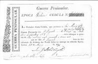 Cédulas de crédito sobre o pagamento dos sargentos e praças, da 1ª Companhia, do Batalhão de Caçadores 2, durante a época de Vitória na Guerra Peninsular.