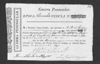 Cédulas de crédito sobre o pagamento das praças do Regimento de Cavalaria 10, durante a época de Almeida na Guerra Peninsular (letra A).