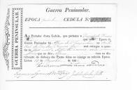 Cédula de crédito sobre o pagamento do oficiail da 6ª Companhia, do Batalhão de Caçadores 2, durante a 5ª época na Guerra Peninsular.