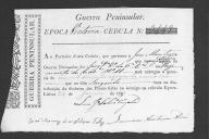 Cédulas de crédito sobre o pagamento das praças, sargentos, trombetas, ferradores e clarins do Regimento de Cavalaria 11, durante a época de Vitória na Guerra Peninsular.