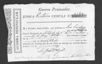 Cédulas de crédito sobre o pagamento das praças do Regimento de Cavalaria 11, durante a época de Vitória na Guerra Peninsular (letras L, M, P, S e T).