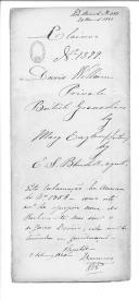 Processo de requerimento de Mary Eagler, irmã do soldado William Davis que serviu nos Granadeiros Britânicos, de compensação financeira. 