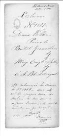 Processo de requerimento de Mary Eagler, irmã do soldado William Davis que serviu nos Granadeiros Britânicos, de compensação financeira. 