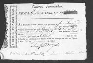 Cédulas de crédito sobre o pagamento das praças do Regimento de Cavalaria 11, durante a época de Vitória na Guerra Peninsular (letra J).