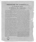 Panfleto "Negócios de Portugal, no Parlamento Inglês, e notícias da Terceira", sobre o navio "Truste" que transportava emigrados portugueses, neutralidade do governo britânico, apoio a D. Maria II, comitiva de D. Miguel vai a Roma às exequias do Papa Leão XII e eleição de novo Pontifice. 