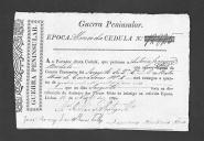 Cédulas de crédito sobre o pagamento dos sargentos e capelães do Batalhão de Caçadores 1, durante a época de Almeida na Guerra Peninsular.