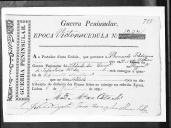 Cédulas de crédito sobre o pagamento das praças do Regimento de Infantaria 10, durante a época de Vitória, da Guerra Peninsular (letras B, C, D e E).