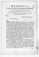 "Resposta dada à Junta do Governo Espanhol pelo ilustríssimo senhor bispo de Orense D. Pedro Quevedo Quintano por ocasião de haver sido nomeado deputado para a Junta de Bayona".