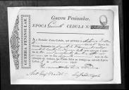 Cédulas de crédito sobre o pagamento das praças do Regimento de Cavalaria 8, durante a 5ª época, na Guerra Peninsular.