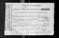 Cédulas de crédito sobre o pagamento dos oficiais do Regimento de Artilharia 1, durante a época do Porto, no período da Guerra Peninsular.