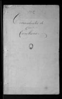 Copiador de correspondência de Antómio de Lemos Pereira de Lacerda, secretário militar do Exército, para vários comandantes de corpos de Cavalaria sobre pessoal, vencimentos, intendência, contabilidade, solípedes, informações militares, licenças, uniformes e aposentações.