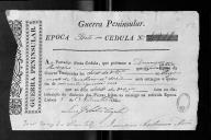 Cédulas de crédito sobre o pagamento das praças e sargentos do Regimento de Cavalaria 12, durante a época do Porto, no período da Guerra Peninsular.