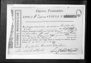 Cédulas de crédito sobre o pagamento dos sargentos e praças do Regimento de Cavalaria 7, durante a época de Vitória, na Guerra Peninsular.