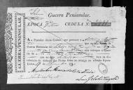 Processos sobre cédulas de crédito do pagamento dos oficiais, sargentos e praças do Regimento de Cavalaria 1, durante o período da Guerra Peninsular.